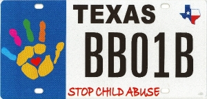 Stop Child Abuse Texas license plate