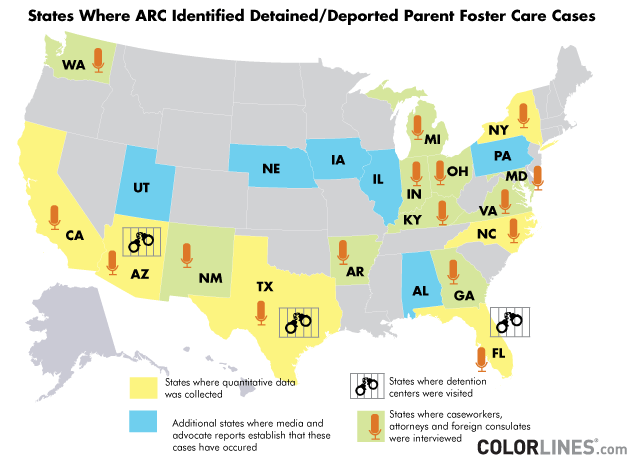 States Where ARC Identified Detained/Deported Foster Parent Cases