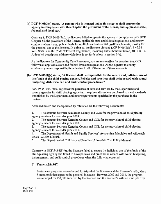 License revocation of Community Care Resources Inc, page 2